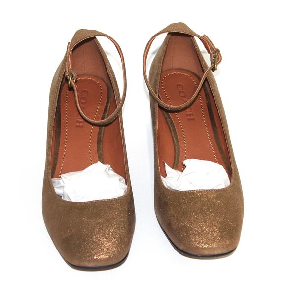 Coach Ankle Strap Pump Metallic Suede Size 9 - Picture 1 of 11